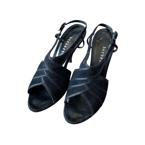 Vintage Herbert Levine Black Suede Slingback Heels 7.5M, Stiletto Heel, 60s - Picture 5 of 13